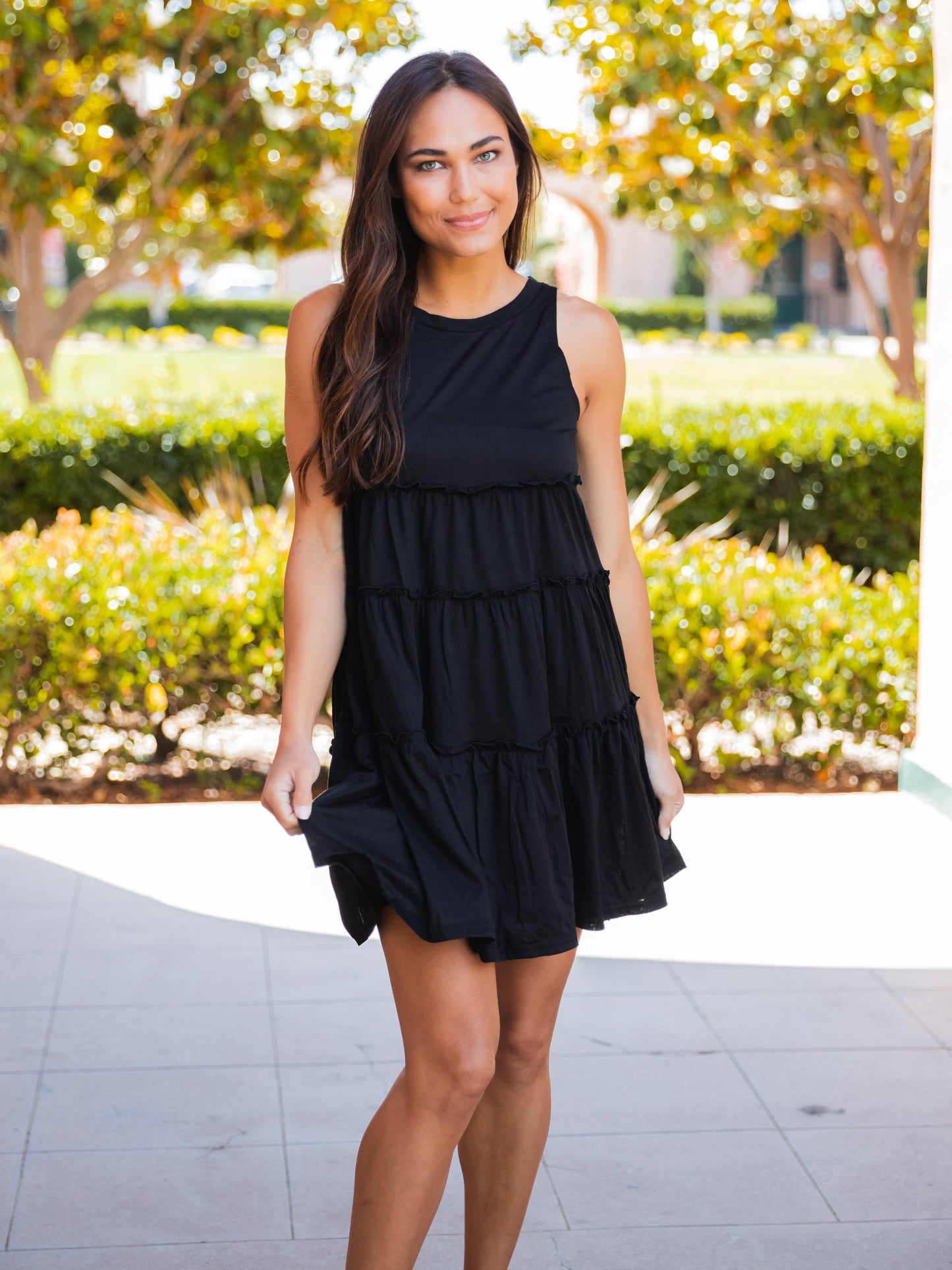 Peplum Tiered Ruffle Swing Dress: Charcoal Gray / Large