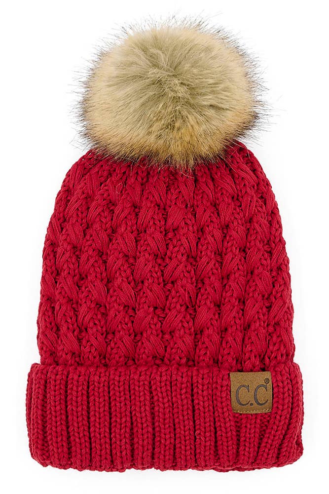 C.C Lattice Crossover Stitch Beanie Winter Hat: Brick