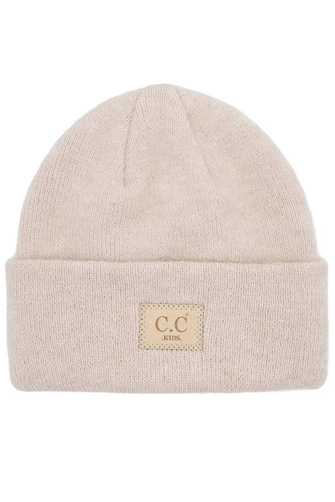 C.C Kids Suede Patch Beanie Hat: Light Melange Gray