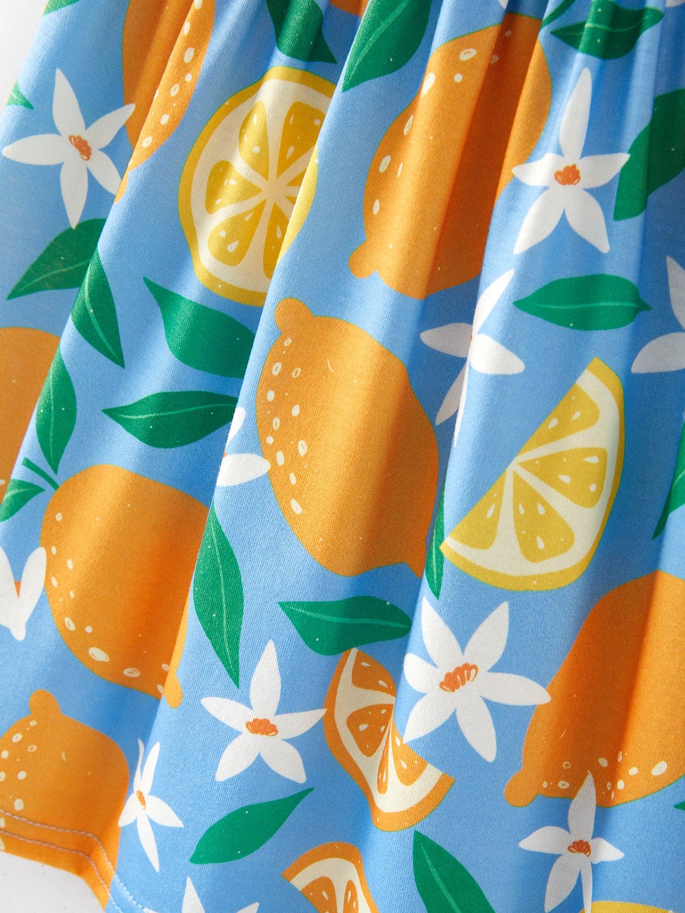 Girls Summer Lemon Floral Print Dress 2-Piece Set: 7