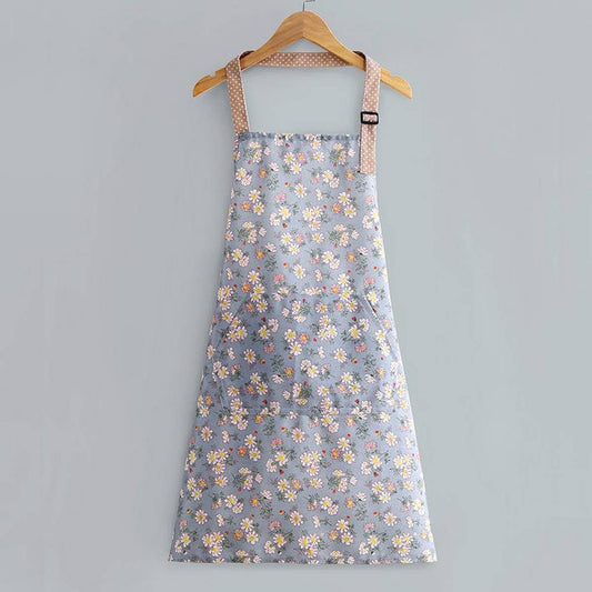 Floral Print Summer Thin Canvas Apron with pockets_CWMM2039: Blue / (OS) 1