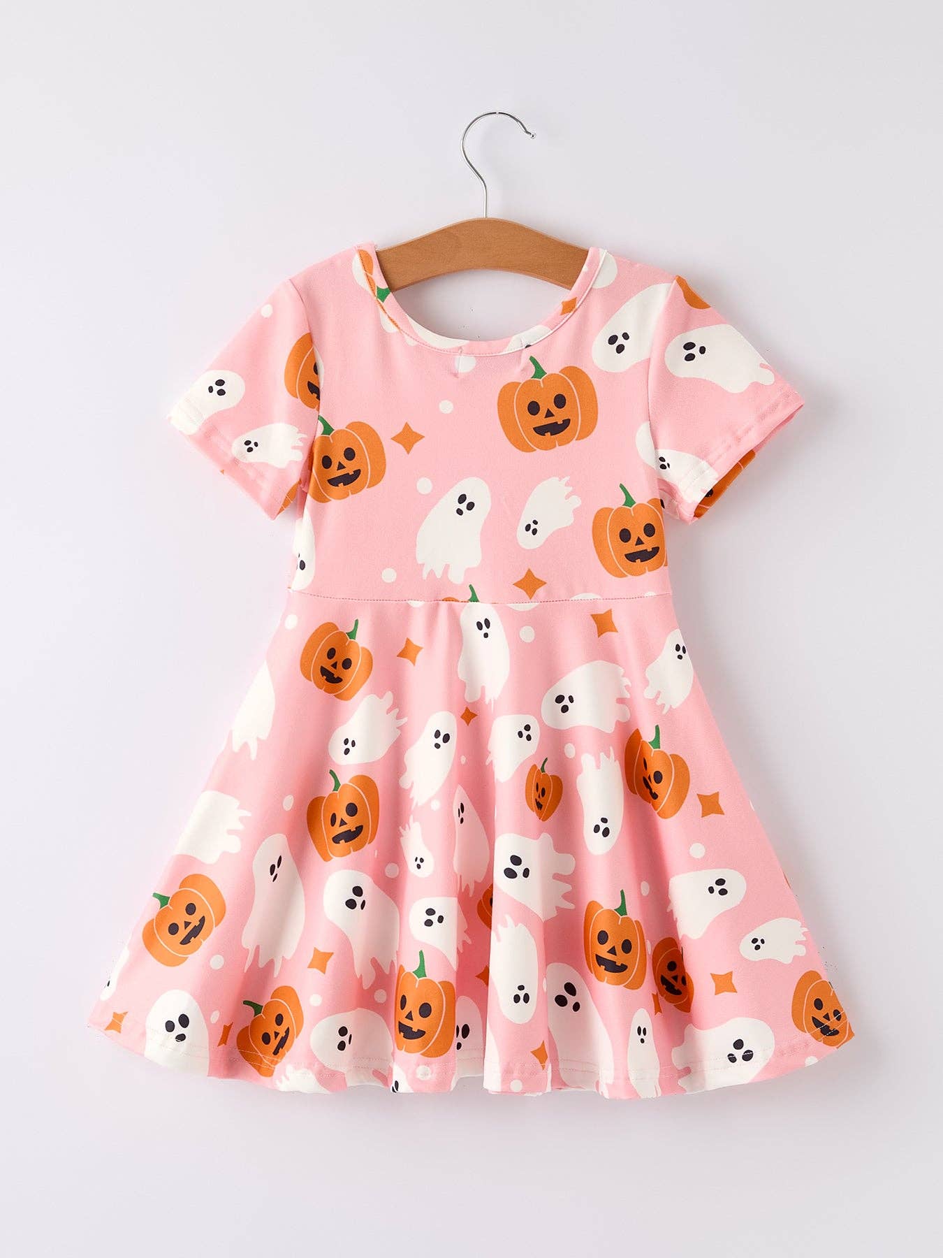 Halloween Ghost Pumpkin Print Short sleeve Dress: 4