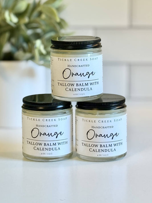 Tallow Balm with Calendula – Orange | 4 oz Glass Jar