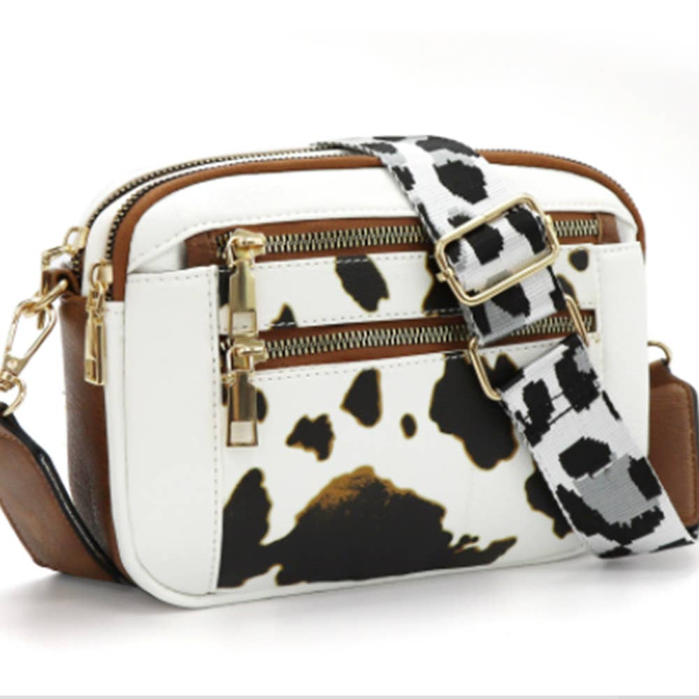Color Blocked Multifunctional Zipper Crossbody Bag: Black