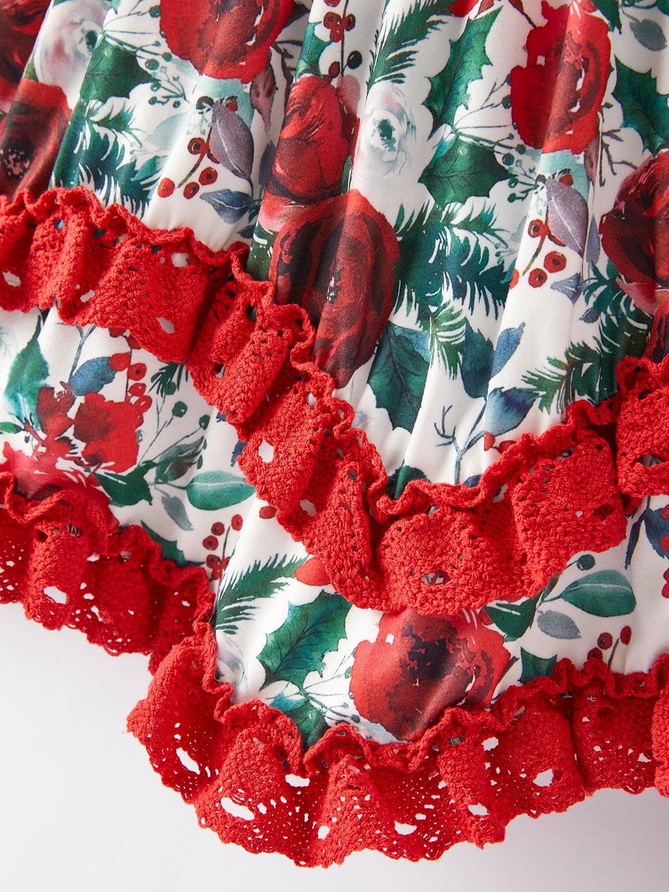 Girls Christmas Floral Print Long Sleeve Dress: 3
