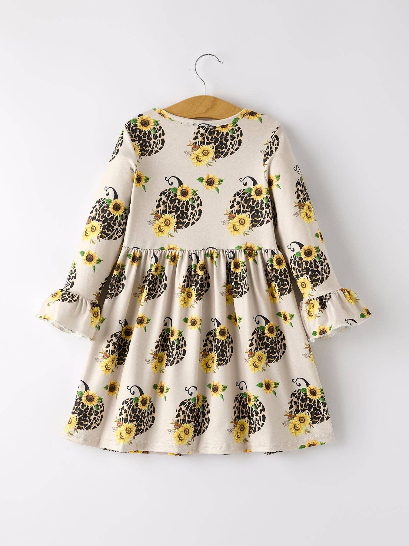 Pumpkin Leopard Print Autumn Girls Ruffle Two-Piece Dress: 1/2Y