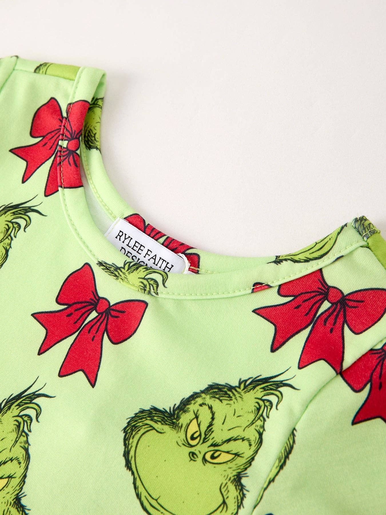 Winter Christmas Tree Bow Character Print  Green Girls Dress: 8/9