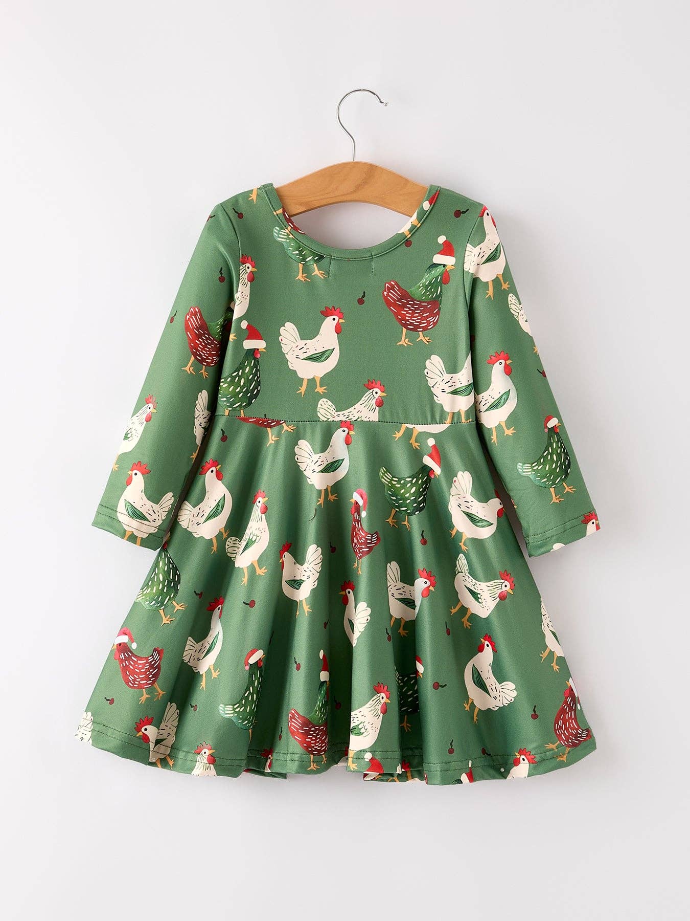 Christmas Farm Chicken Print Dress – Green, Long Sleeve: 5
