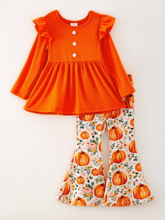 Girls Halloween Pumpkin Print Set: 2