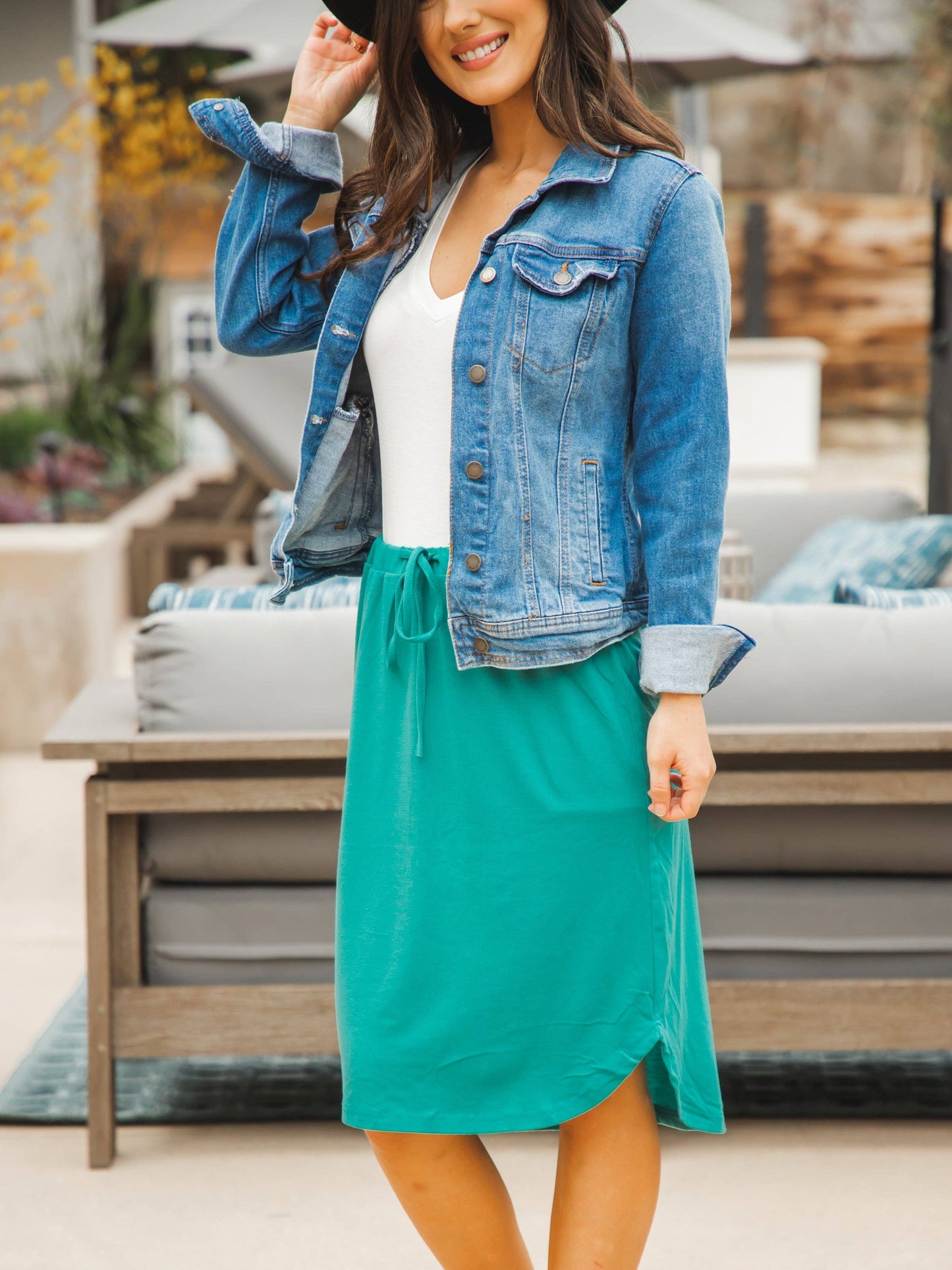 Spring Solid Weekend Skirt | S-3X: Mocha Brown / 1X