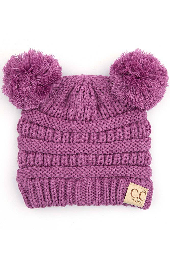 C.C Baby Knit Double Pom Pom Beanie: Indi Pink