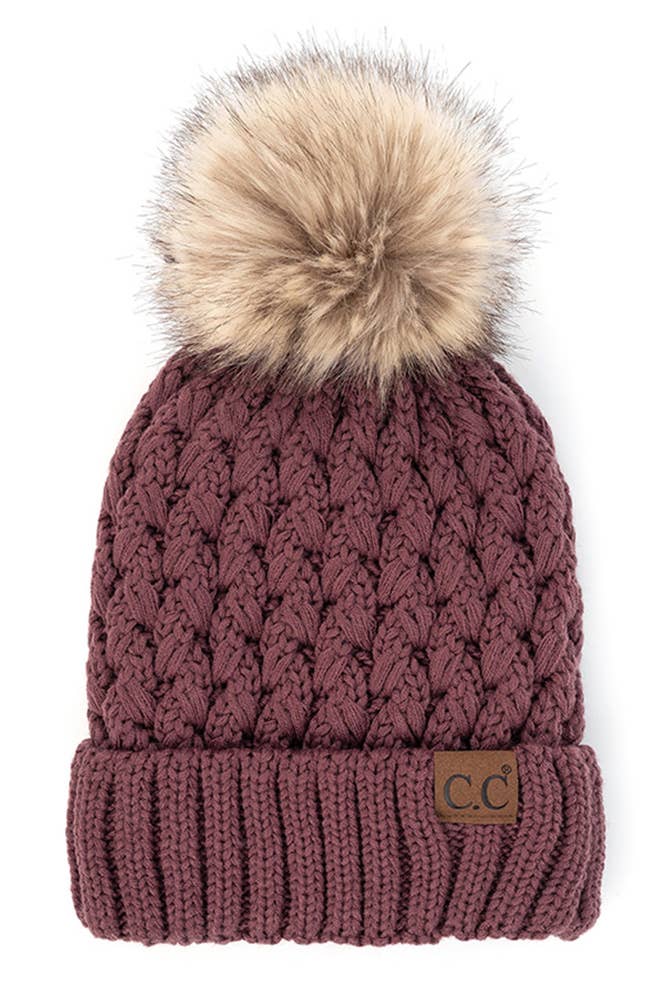 C.C Lattice Crossover Stitch Beanie Winter Hat: Clay