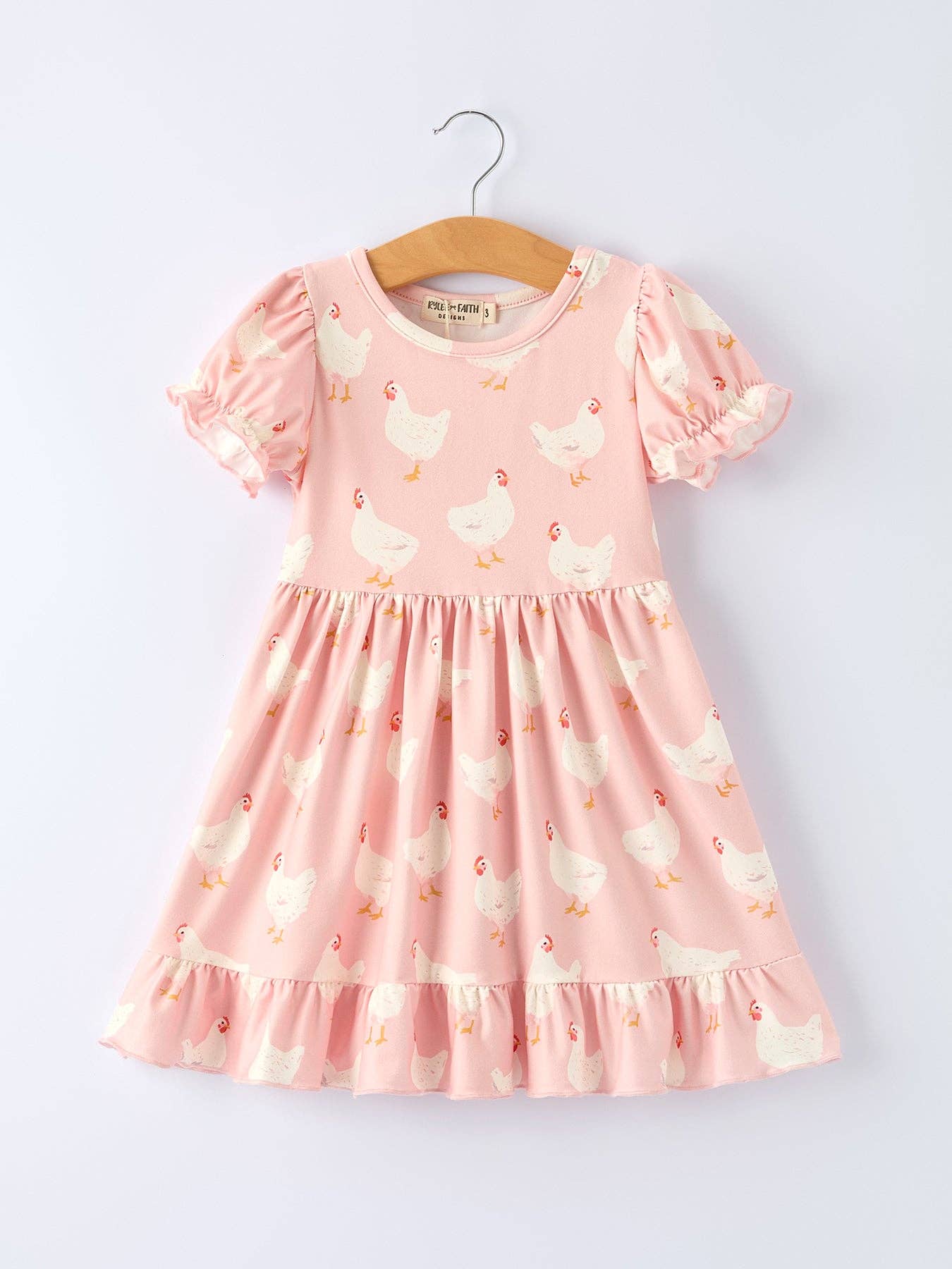 Farm Spring Chicken Print Girls Ruffle Dress: 7