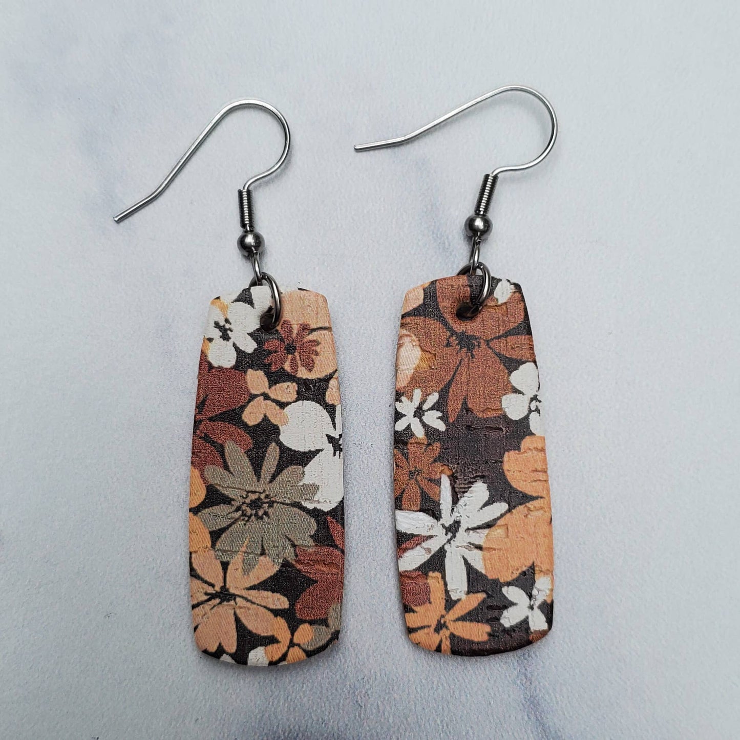 Fall Retro Brown Floral Mini Bar Leather Earrings
