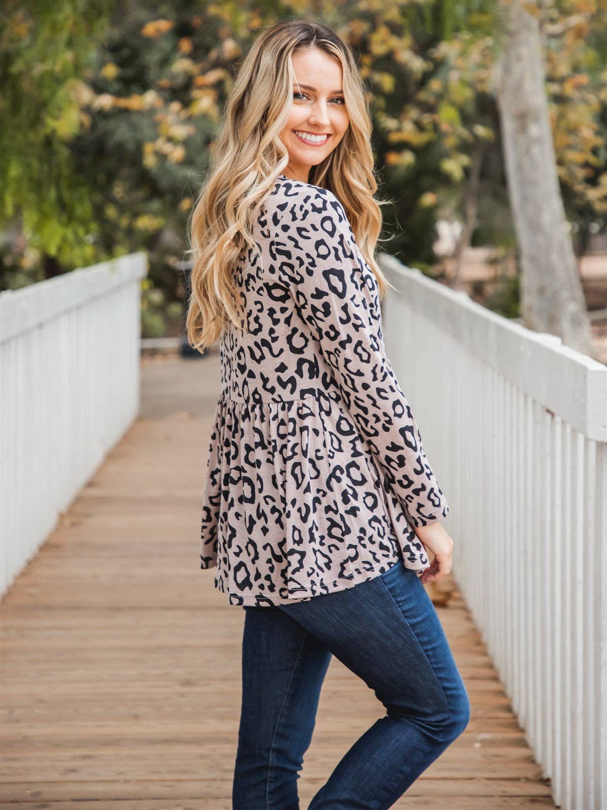 Animal Print Peplum Evelyn Top: Small Cheetah Blue / Large