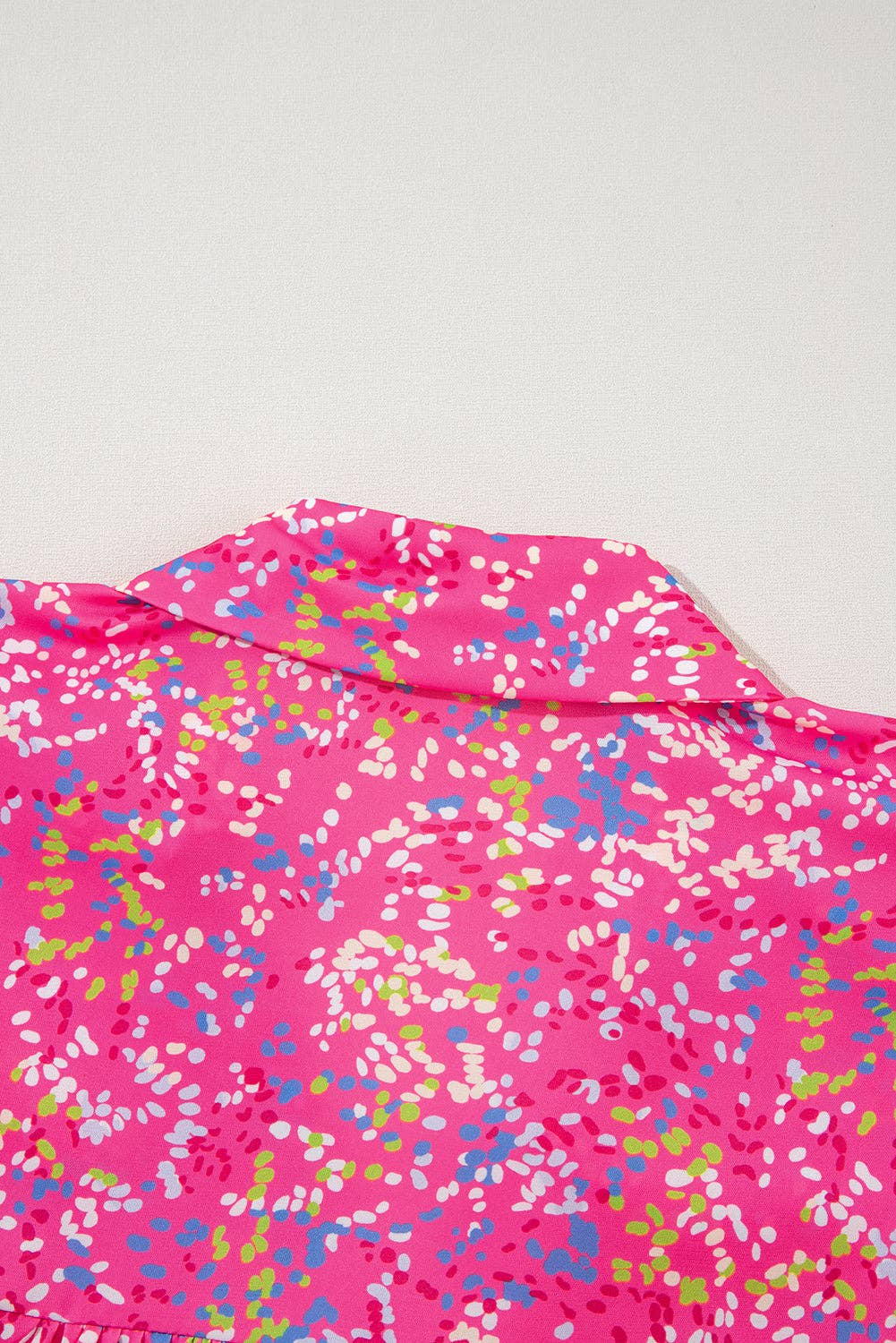 Abstract Print Collared V Neck Babydoll Blouse: Bonbon / 100%Polyester / L