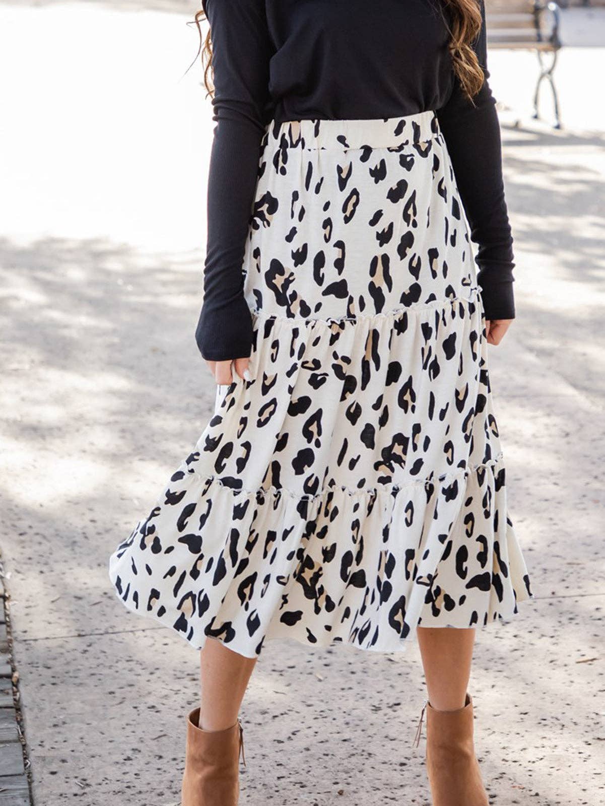 Amara Animal Print Tiered Midi Skirt: Cheetah Dark Brown / Medium