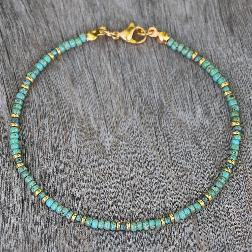 Metal Mixed Pattern Stone Beaded Ankle Chain: Red / Medium