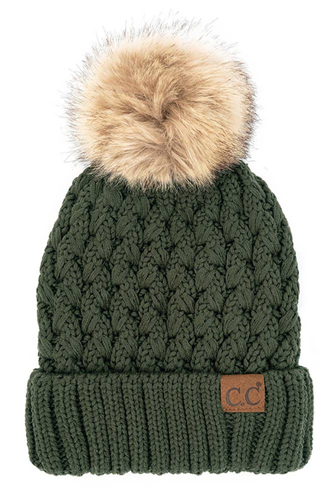 C.C Lattice Crossover Stitch Beanie Winter Hat: Brick
