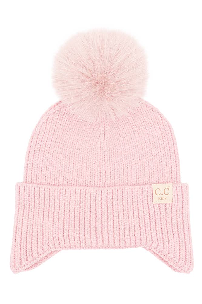 C.C Kids Ear Flap Pom Beanie: Lavender