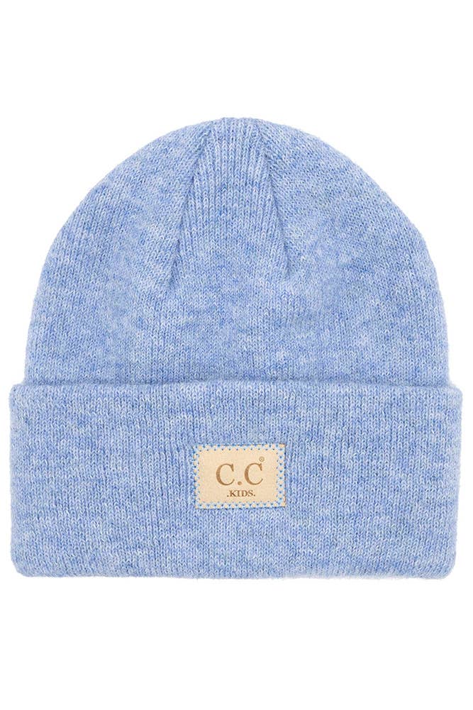 C.C Kids Suede Patch Beanie Hat: Light Melange Gray