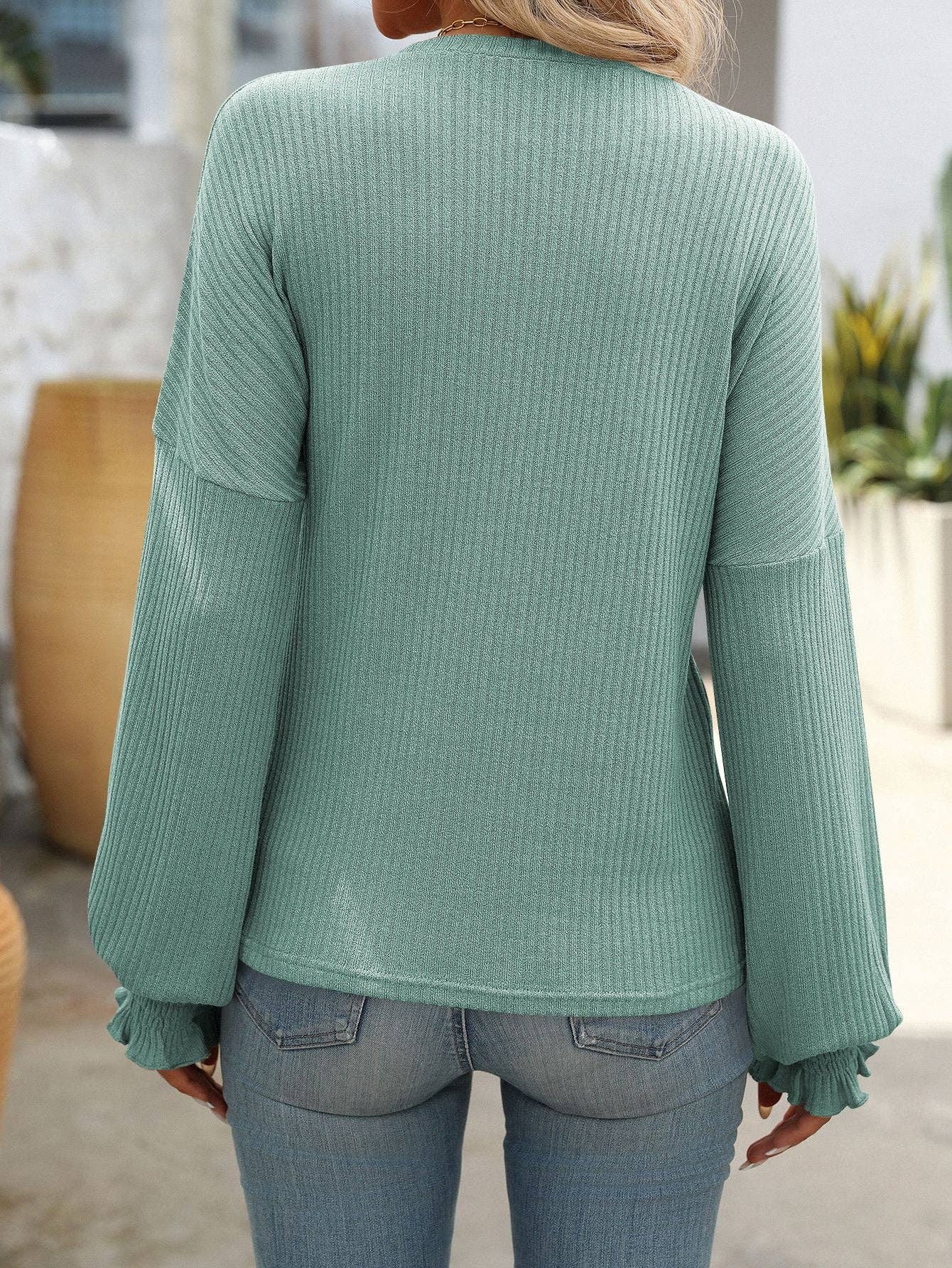 Women Loose Casual Pit Strip Long-sleeved Sweater: Khaki / 65%Rayon+35%Polyester / S