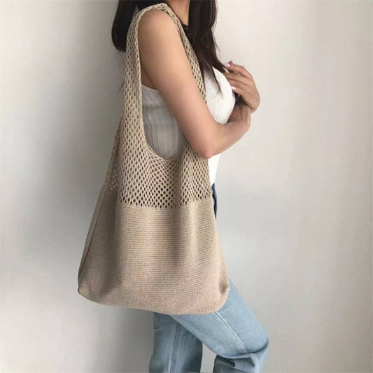 Solid Color Knitted Bag: Beige