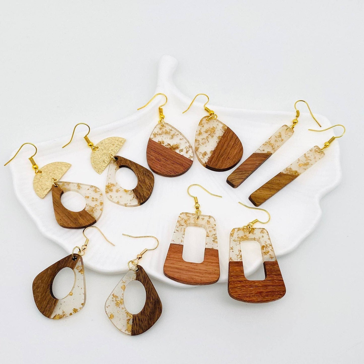 Geometric Shape Resin Wooden Stick Dangle Earrings: A