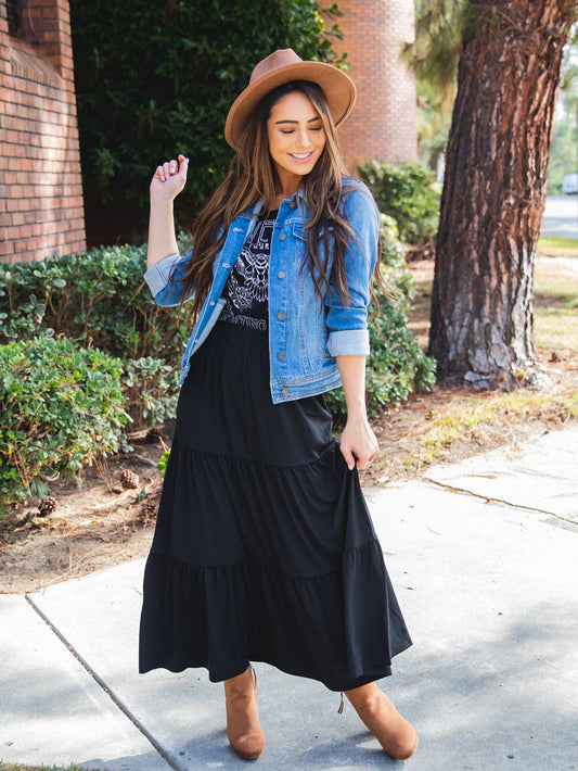 Tiered Celeste Maxi Skirt: Black / Medium 6-8
