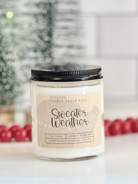 Sweater Weather 7 oz Clear Glass Jar Coco Apricot Candle