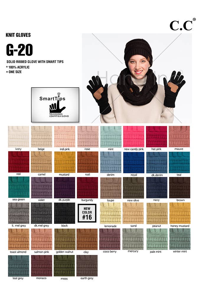 C.C Knitted Touch Screen Compatible Gloves: Dark Melange Gray