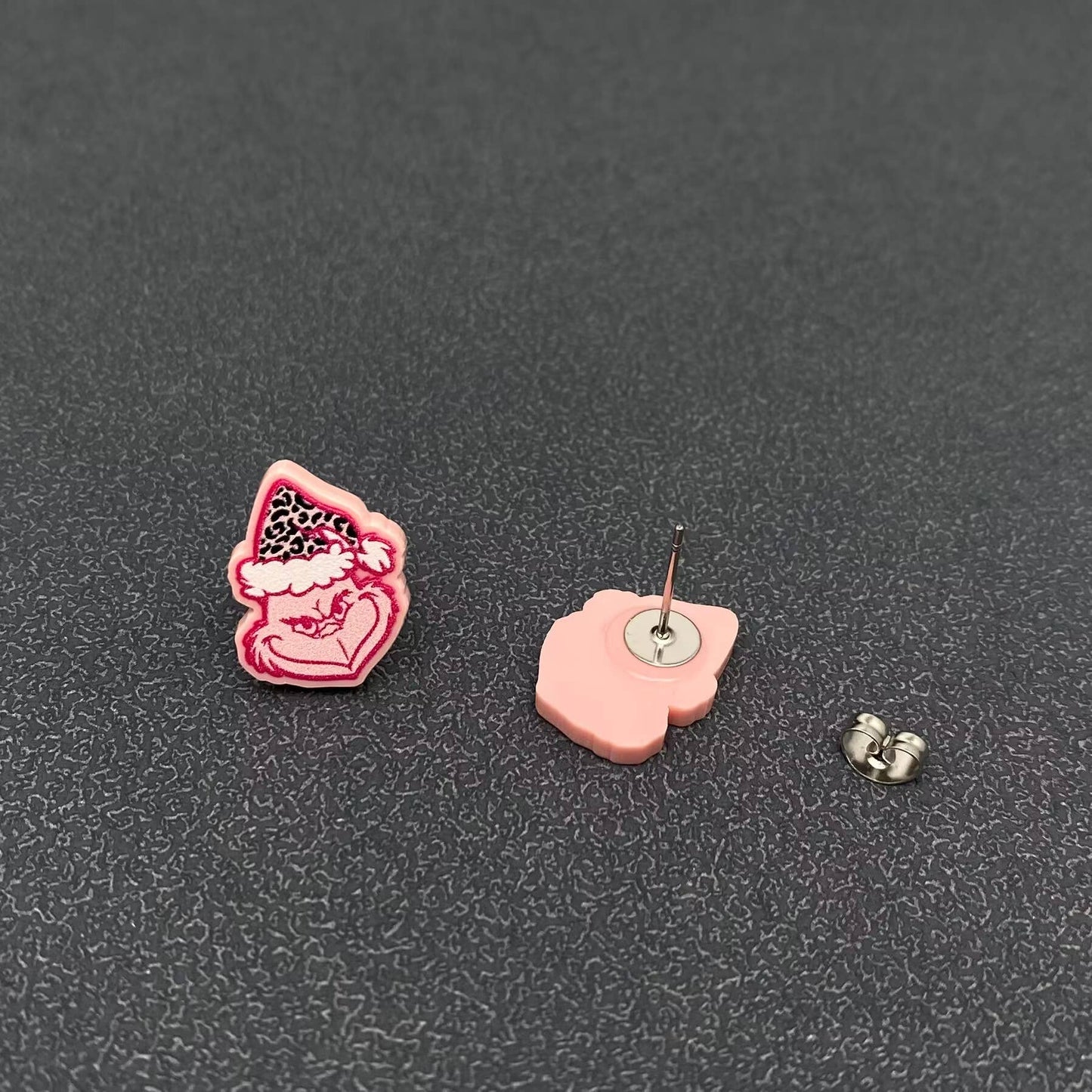 Christmas Jewelry Acrylic Pink Grinch Ear Studs