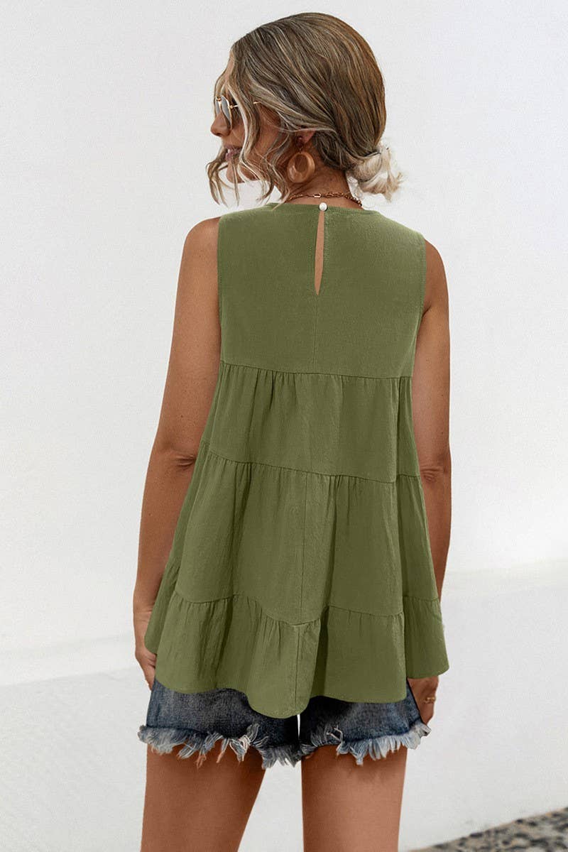 CWTBLS1597_LOOSE ROUND NECK SLEEVELESS VEST WITH LARGE SWING: GREY / (XXL) 1