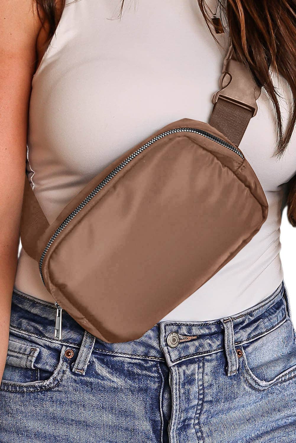 Waterproof Zipped Crossbody Chest Bag 20*5*14cm: Black / 82%Nylon+18%Spandex / ONE SIZE