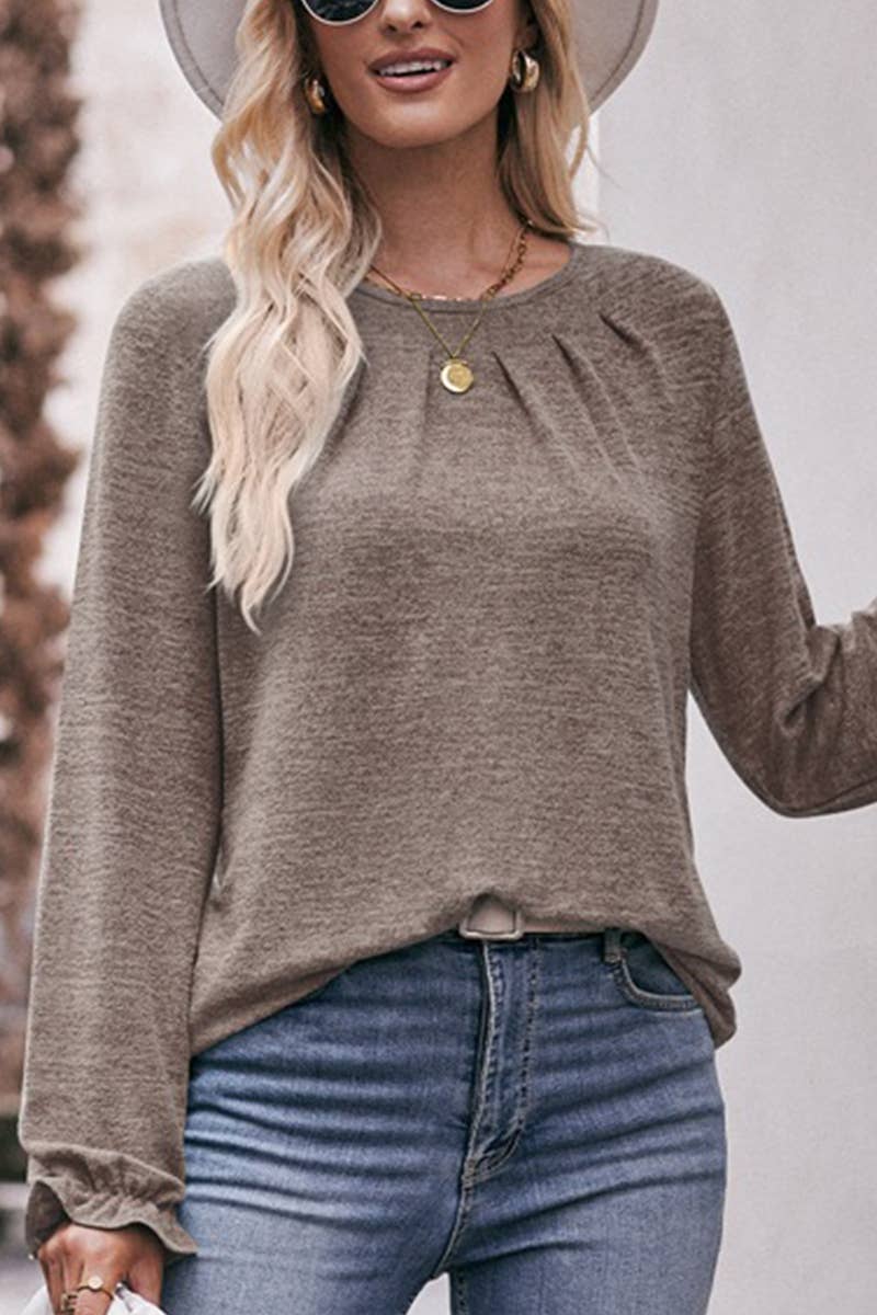 WOMEN OVERSIZED LOOSE FIT SHIRRED PULLOVER TOP_CWTTL0940: LIGHTPURPLE / (XL) 1