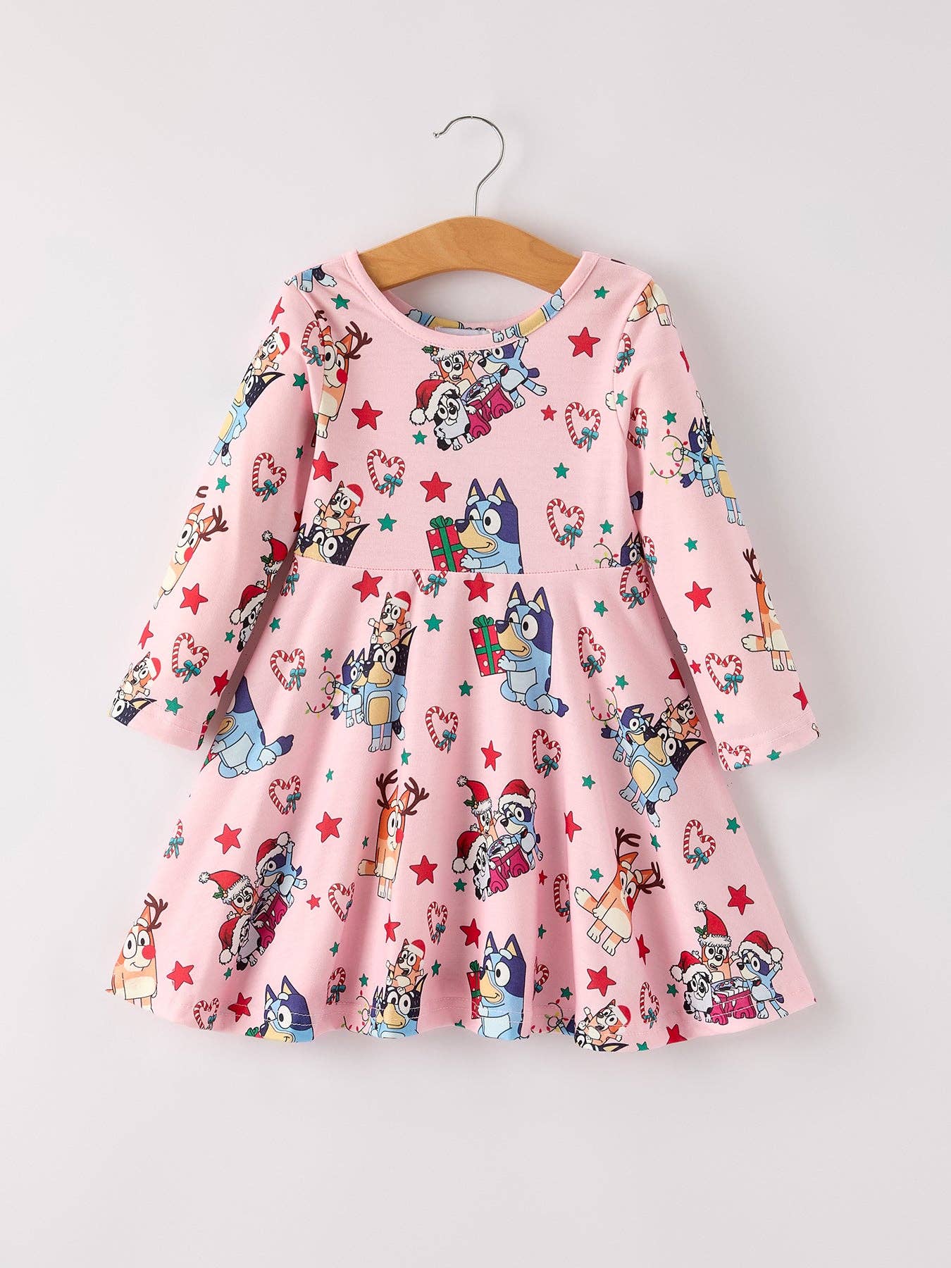 Winter Christmas Character Print  Pink Girls Dress: 8/9