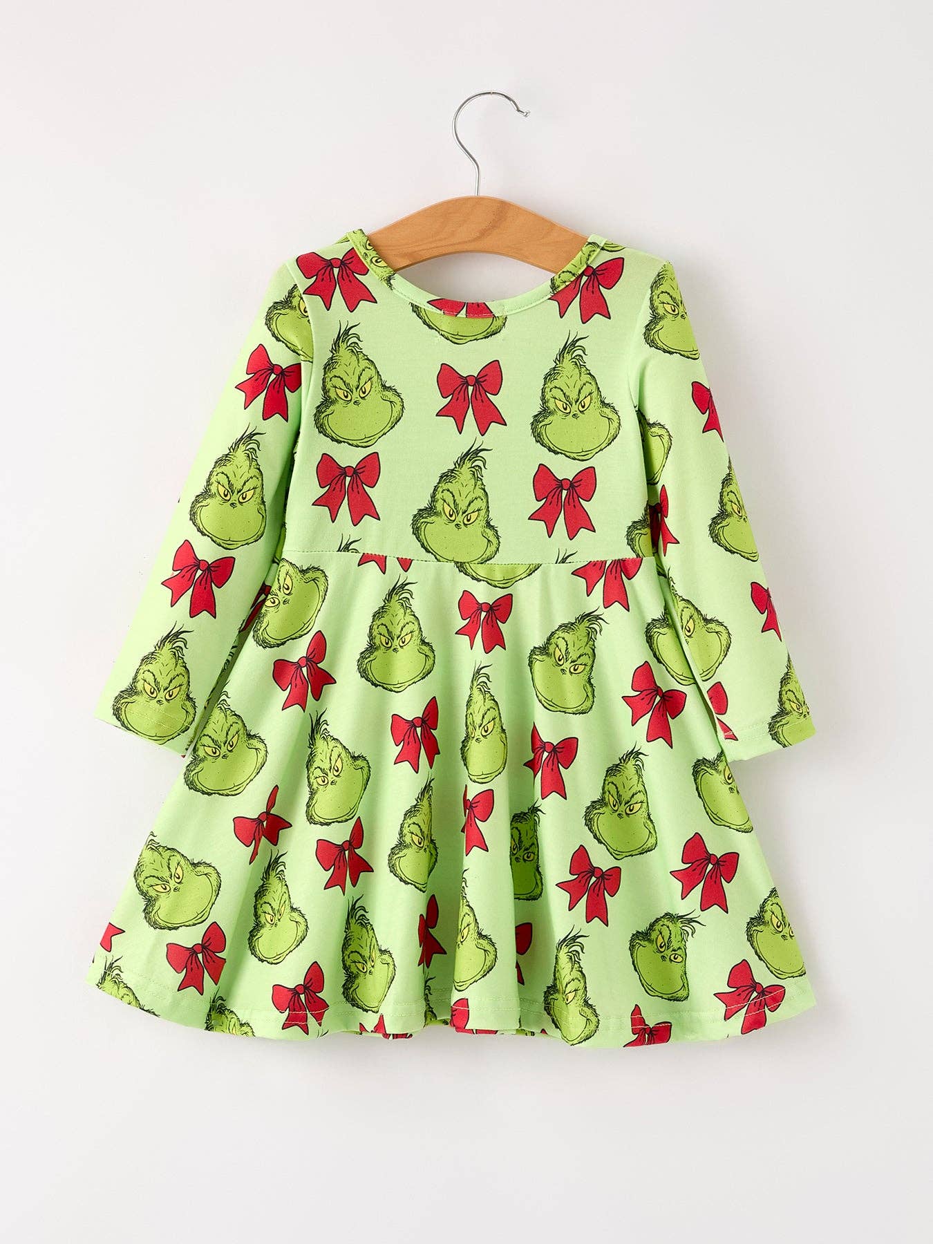 Winter Christmas Tree Bow Character Print  Green Girls Dress: 3