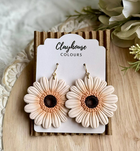 Flower Earrings: Off-White / Stainless Steel