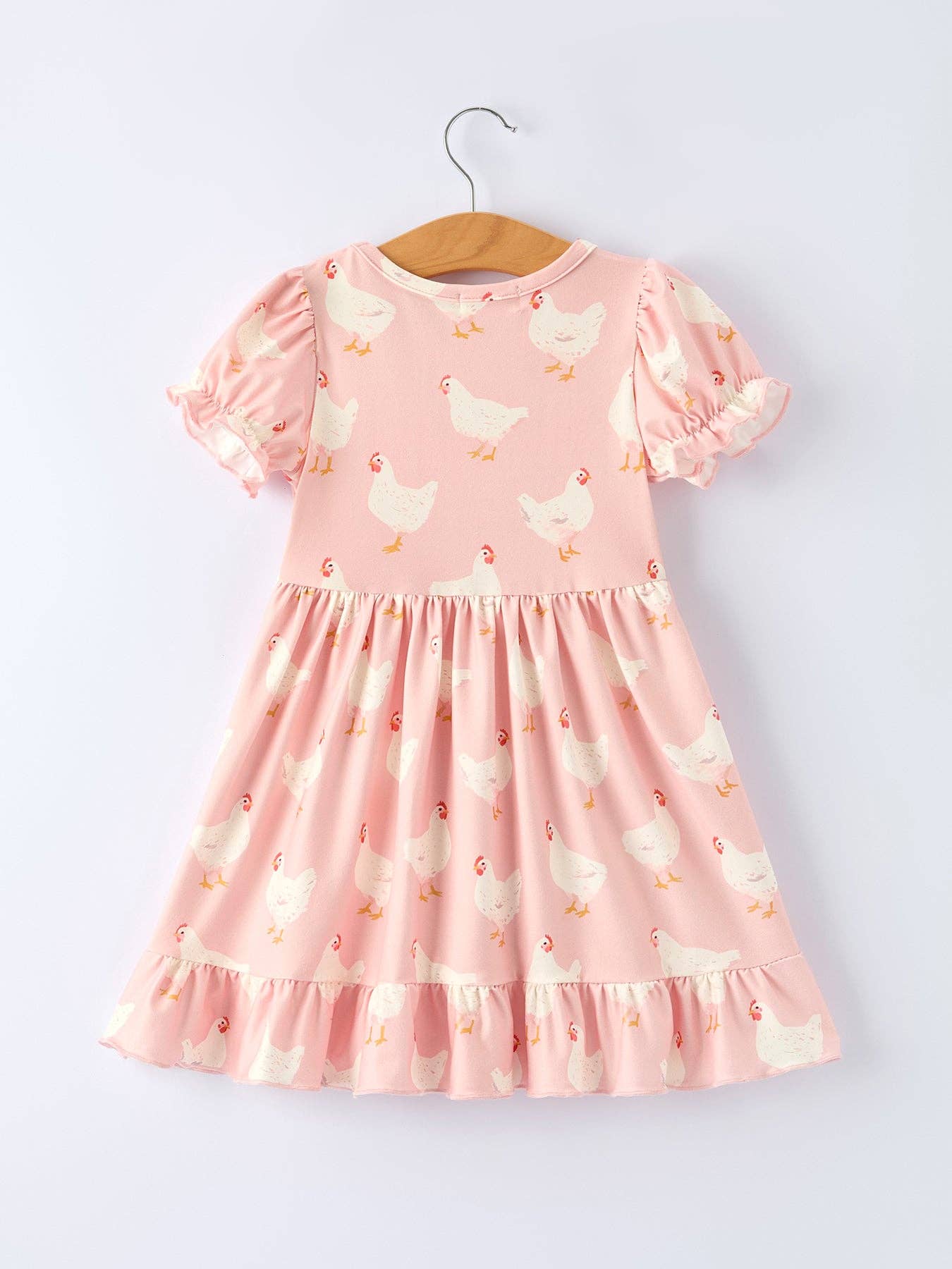 Farm Spring Chicken Print Girls Ruffle Dress: 3