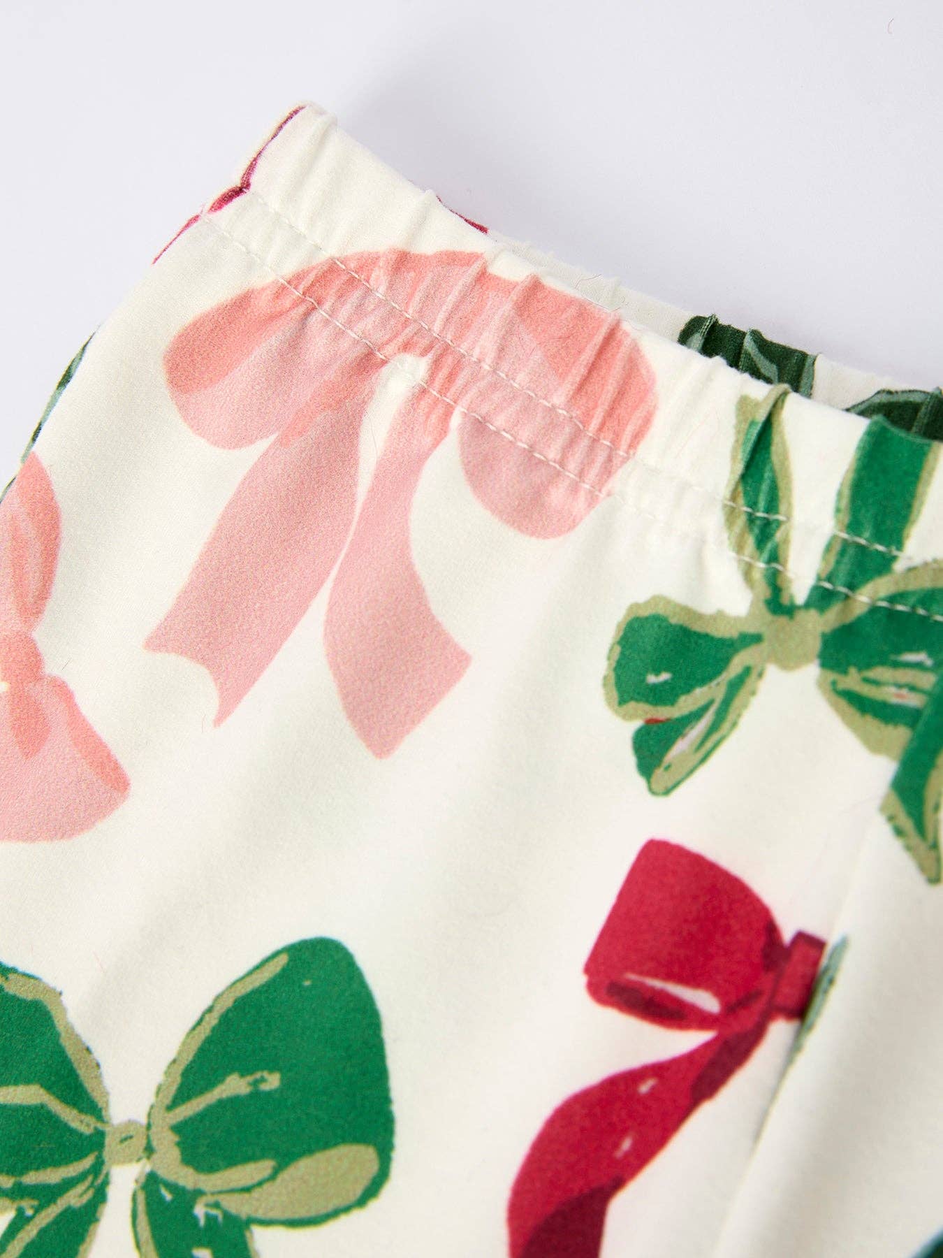 Holiday Bow Print Christmas Pajama Set – Girls Cozy Red Trim Sleepwear: 7