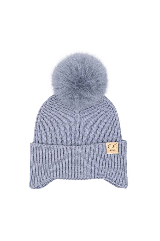 C.C Kids Ear Flap Pom Beanie: Lavender