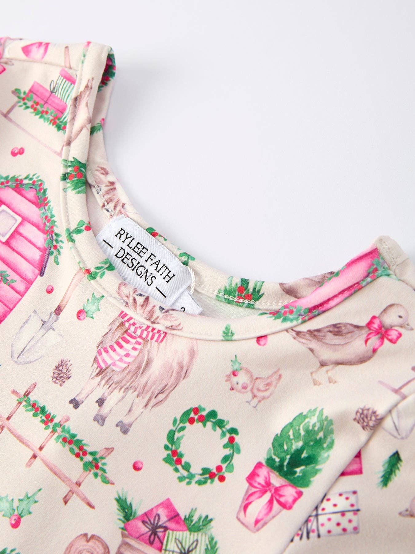 Pink Farmhouse Theme Toddler Girl Dress: Christmas Spirit Outfit: 2
