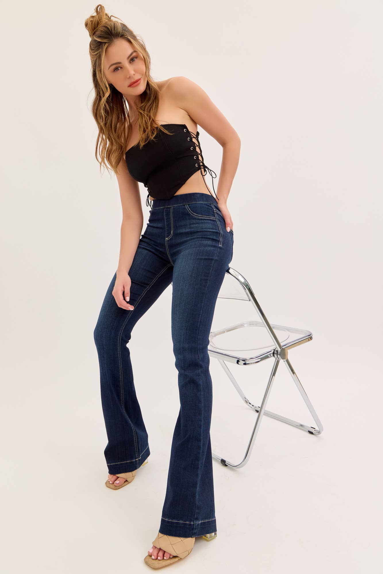 High Rise Dark Pull On Flare Jegging [AB37211DK]: S