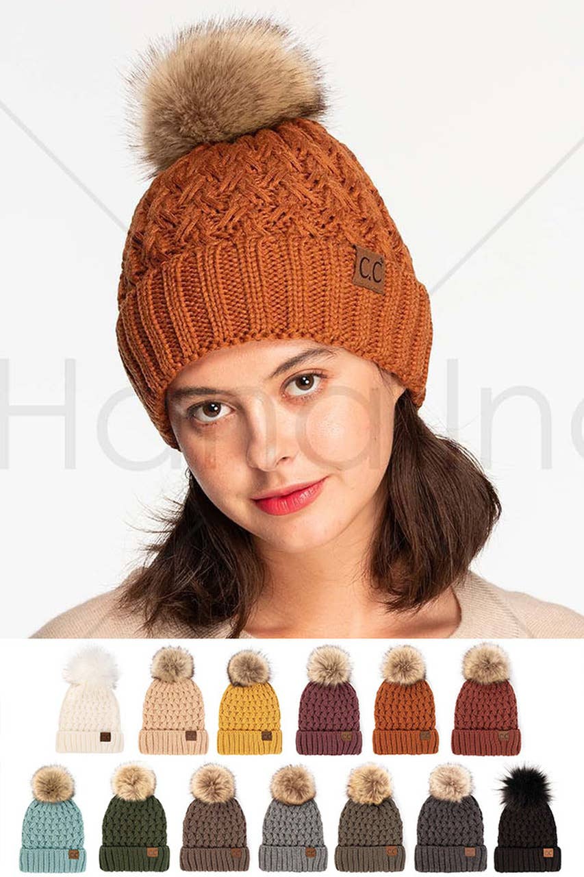 C.C Lattice Crossover Stitch Beanie Winter Hat: Brick