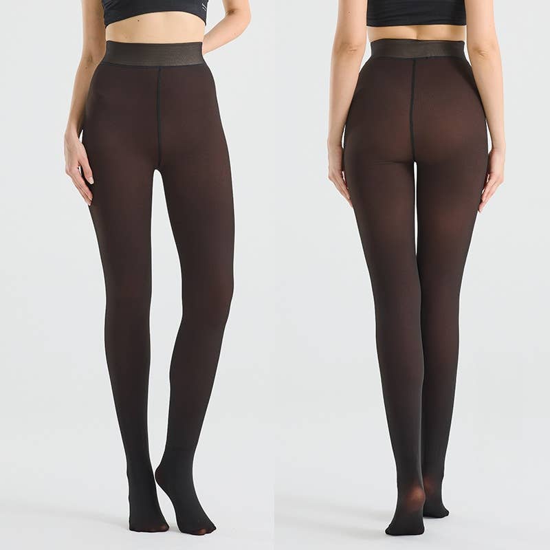 Fleece Lined Tights Women Sheer Warm Pantyhose Leggings: Brown / S