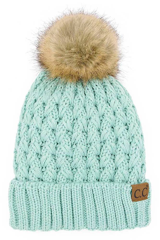 C.C Lattice Crossover Stitch Beanie Winter Hat: Charcoal