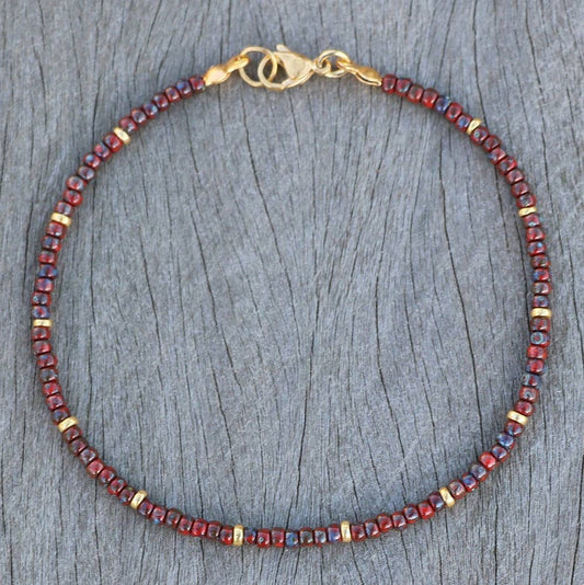 Metal Mixed Pattern Stone Beaded Ankle Chain: Red / Medium