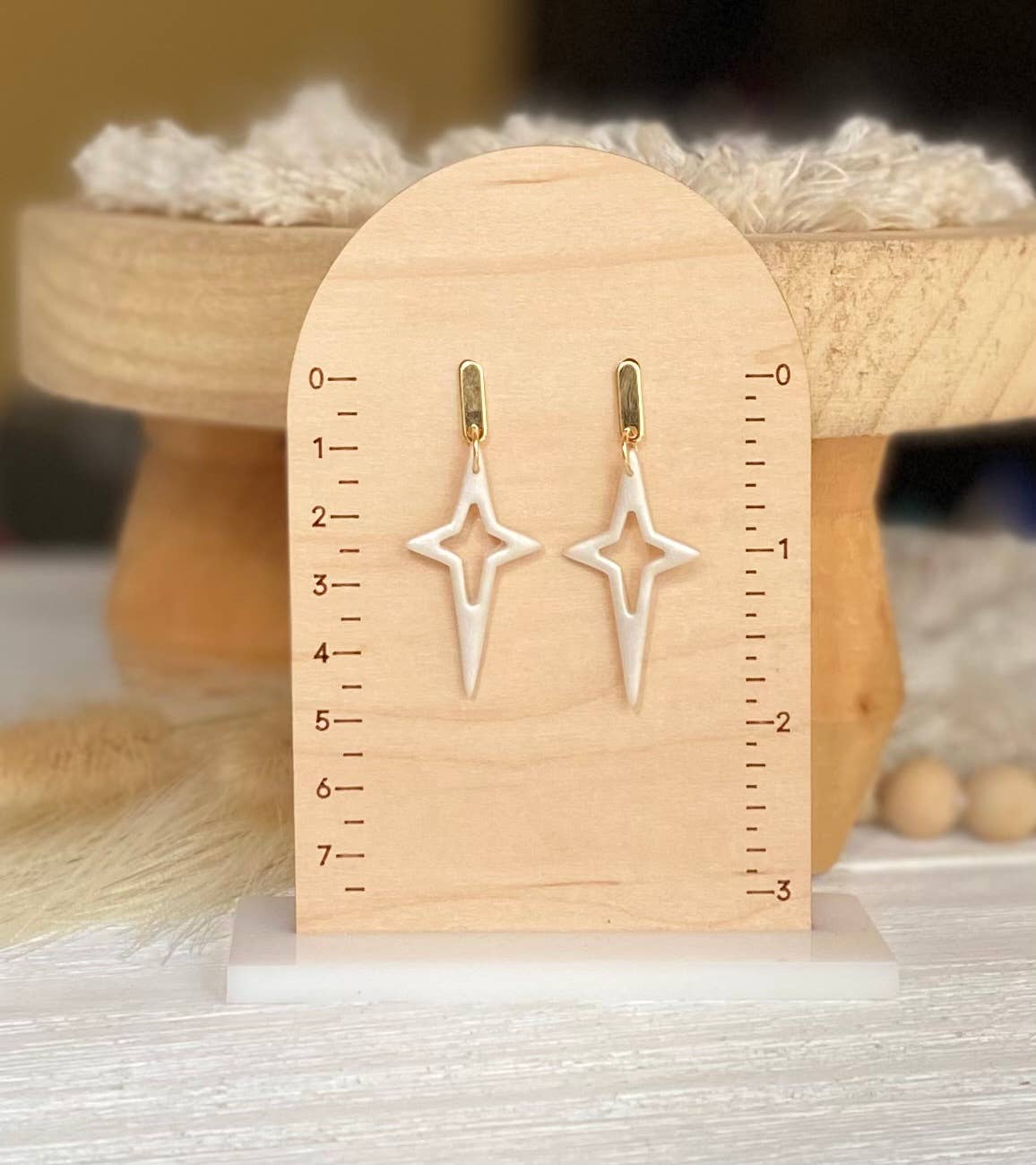 North Star Clay Earrings: White