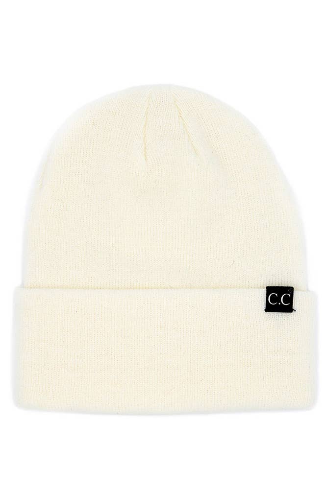 C.C Solid Cuff Beanie Hat: New Olive
