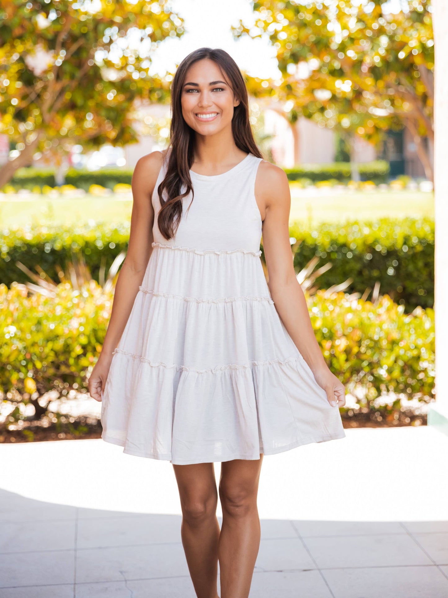 Peplum Tiered Ruffle Swing Dress: Charcoal Gray / Small